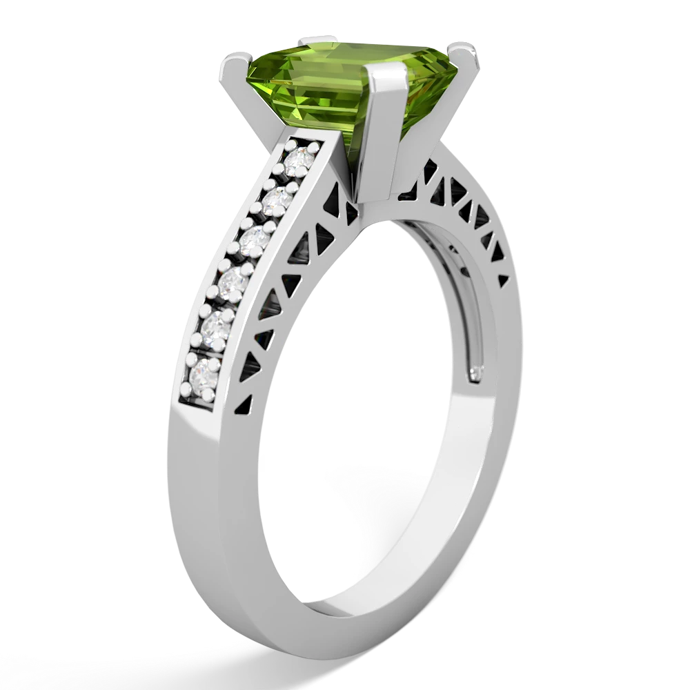 Peridot Art Deco Engagement 8X6mm Emerald-Cut 14K White Gold ring R26358EM