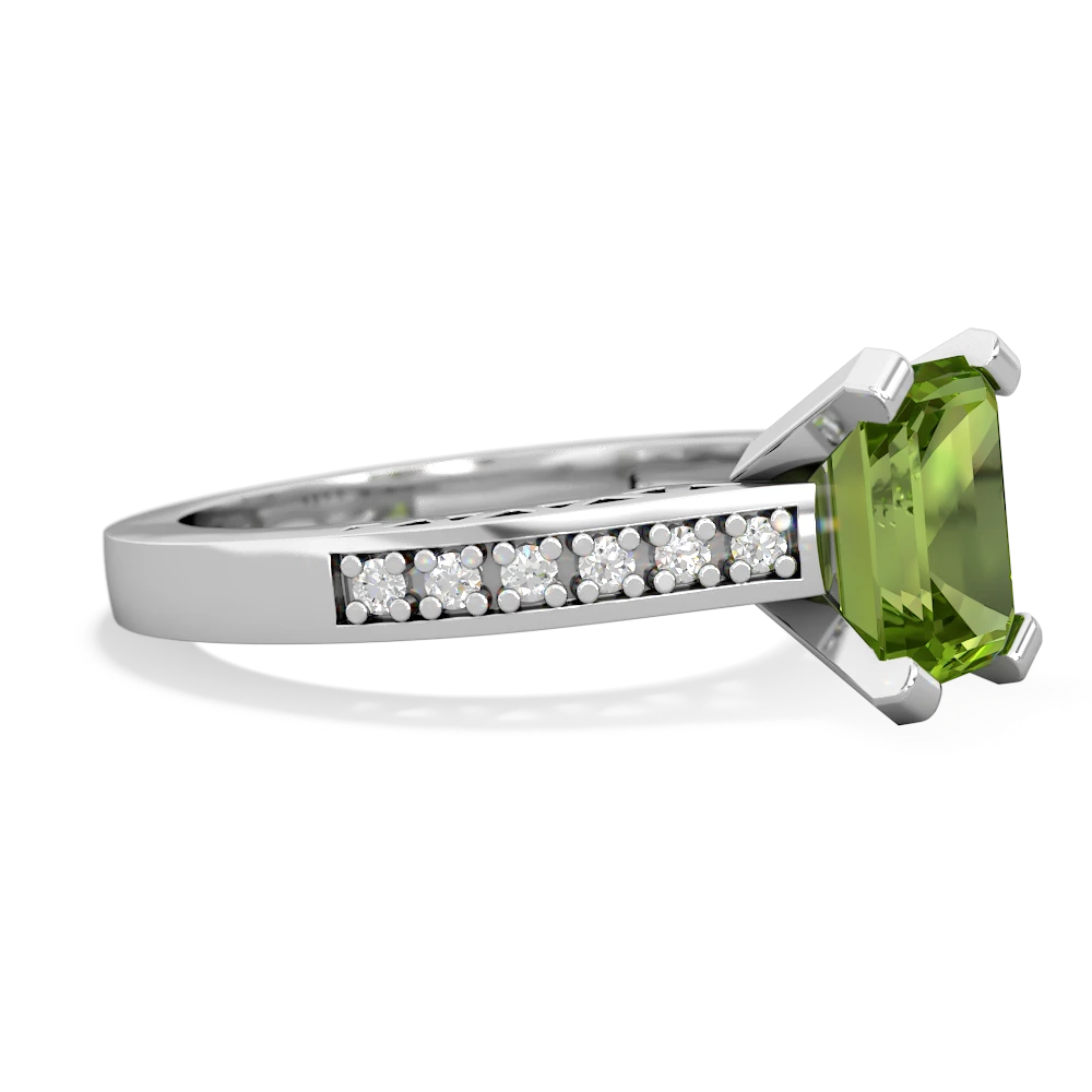 Peridot Art Deco Engagement 8X6mm Emerald-Cut 14K White Gold ring R26358EM