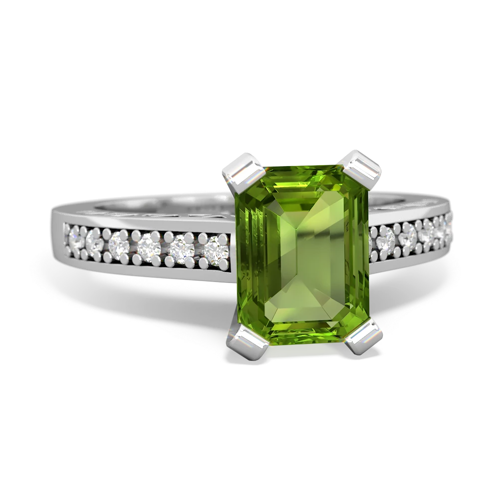 Peridot Art Deco Engagement 8X6mm Emerald-Cut 14K White Gold ring R26358EM