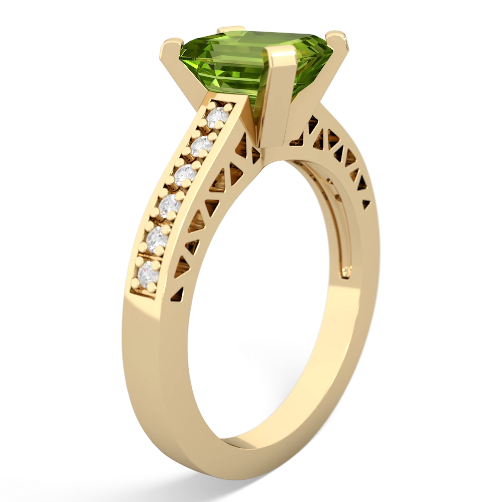 Peridot Art Deco Engagement 8X6mm Emerald-Cut 14K Yellow Gold ring R26358EM