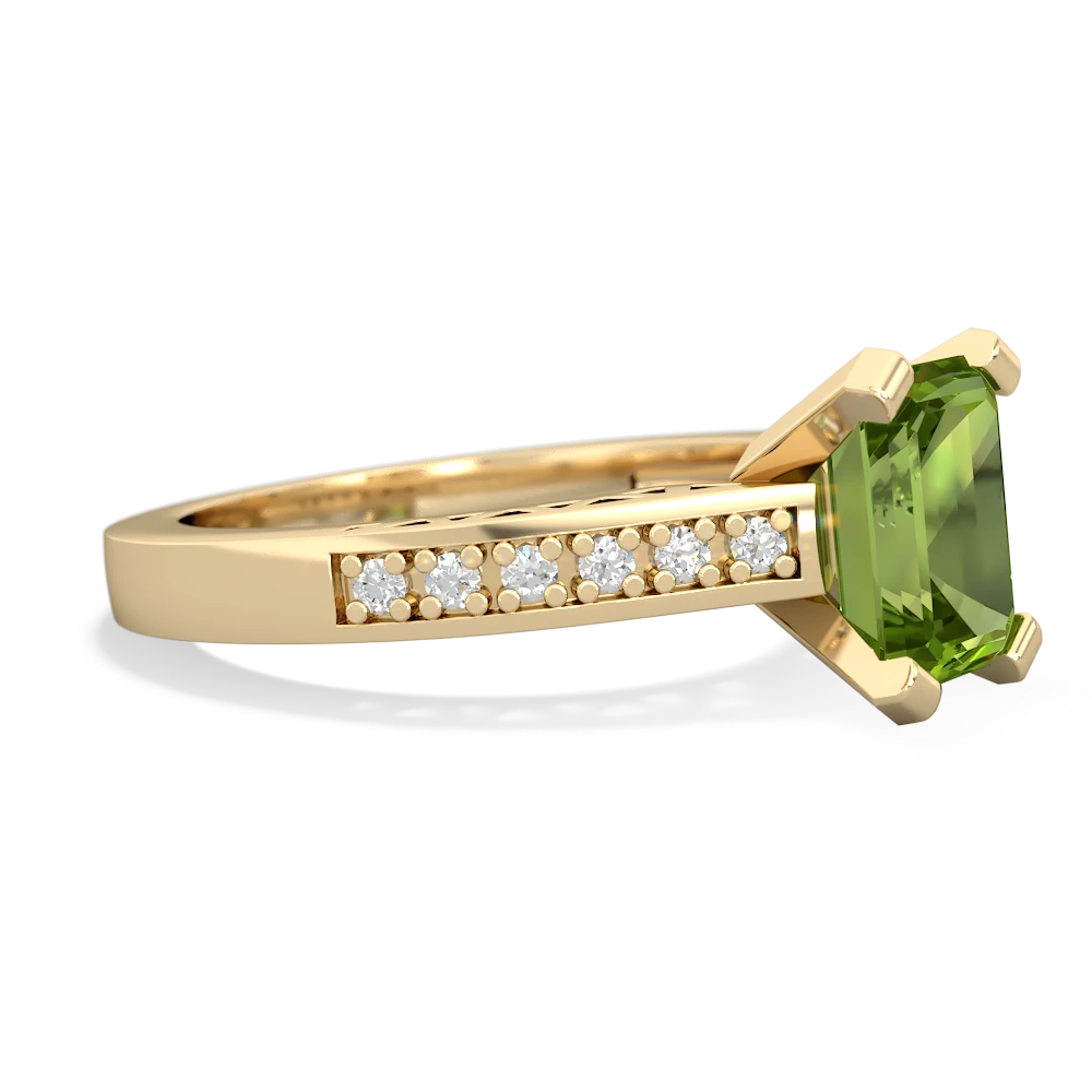 Peridot Art Deco Engagement 8X6mm Emerald-Cut 14K Yellow Gold ring R26358EM