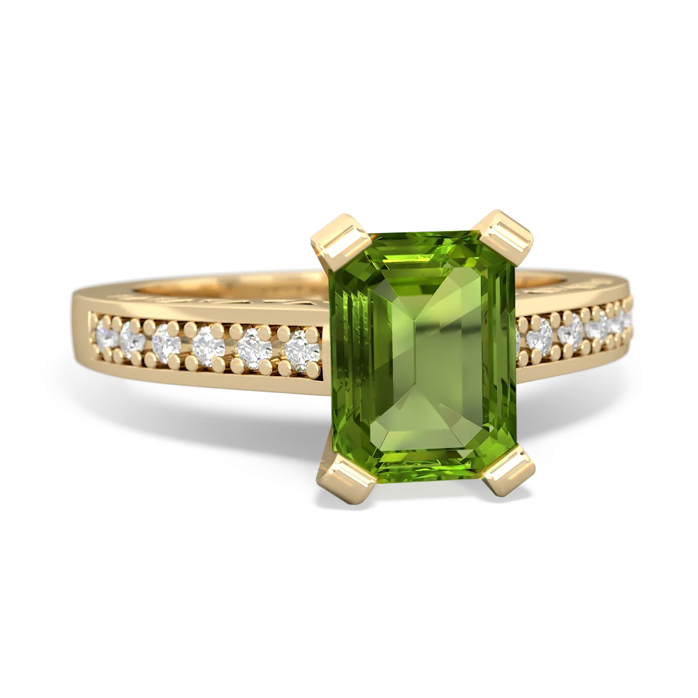 Peridot Art Deco Engagement 8X6mm Emerald-Cut 14K Yellow Gold ring R26358EM