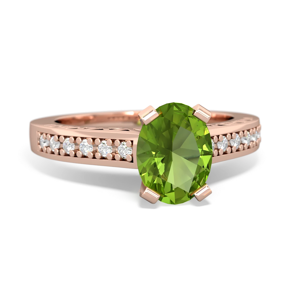 Peridot Art Deco Engagement 8X6mm Oval 14K Rose Gold ring R26358VL