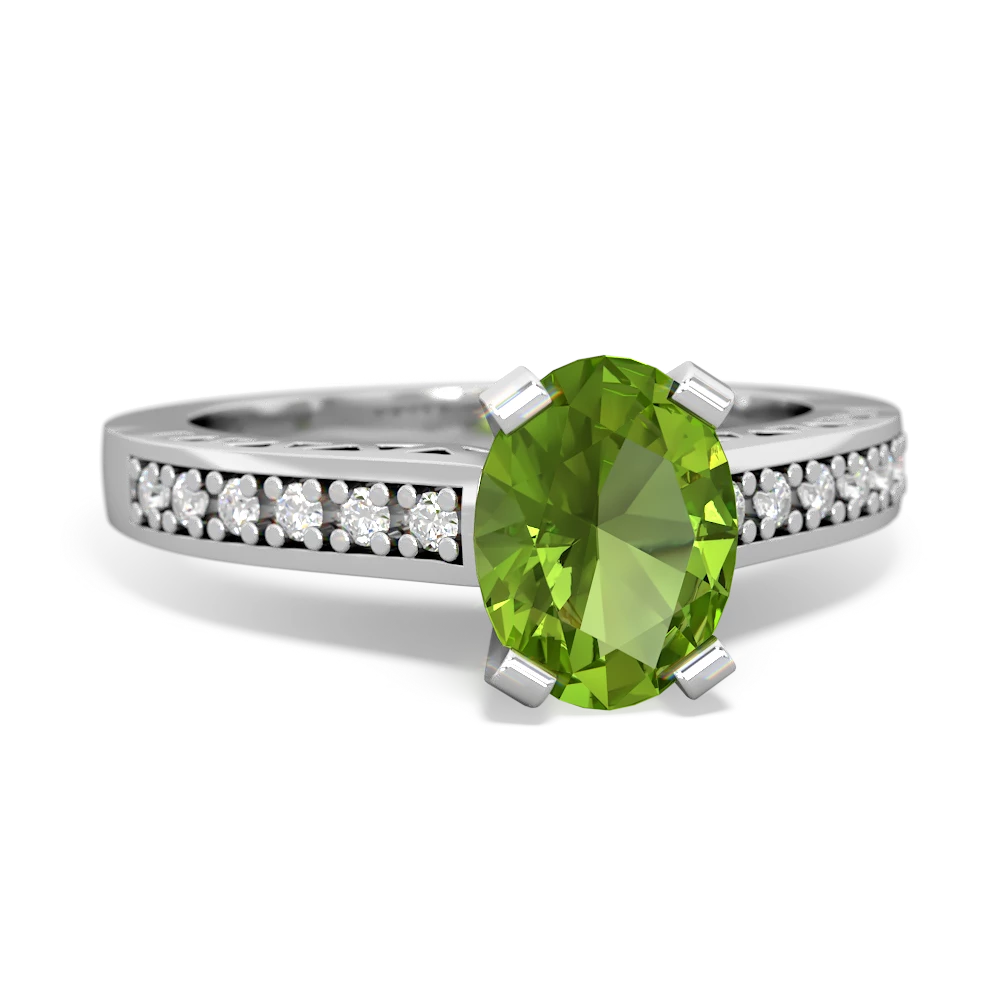 Peridot Art Deco Engagement 8X6mm Oval 14K White Gold ring R26358VL