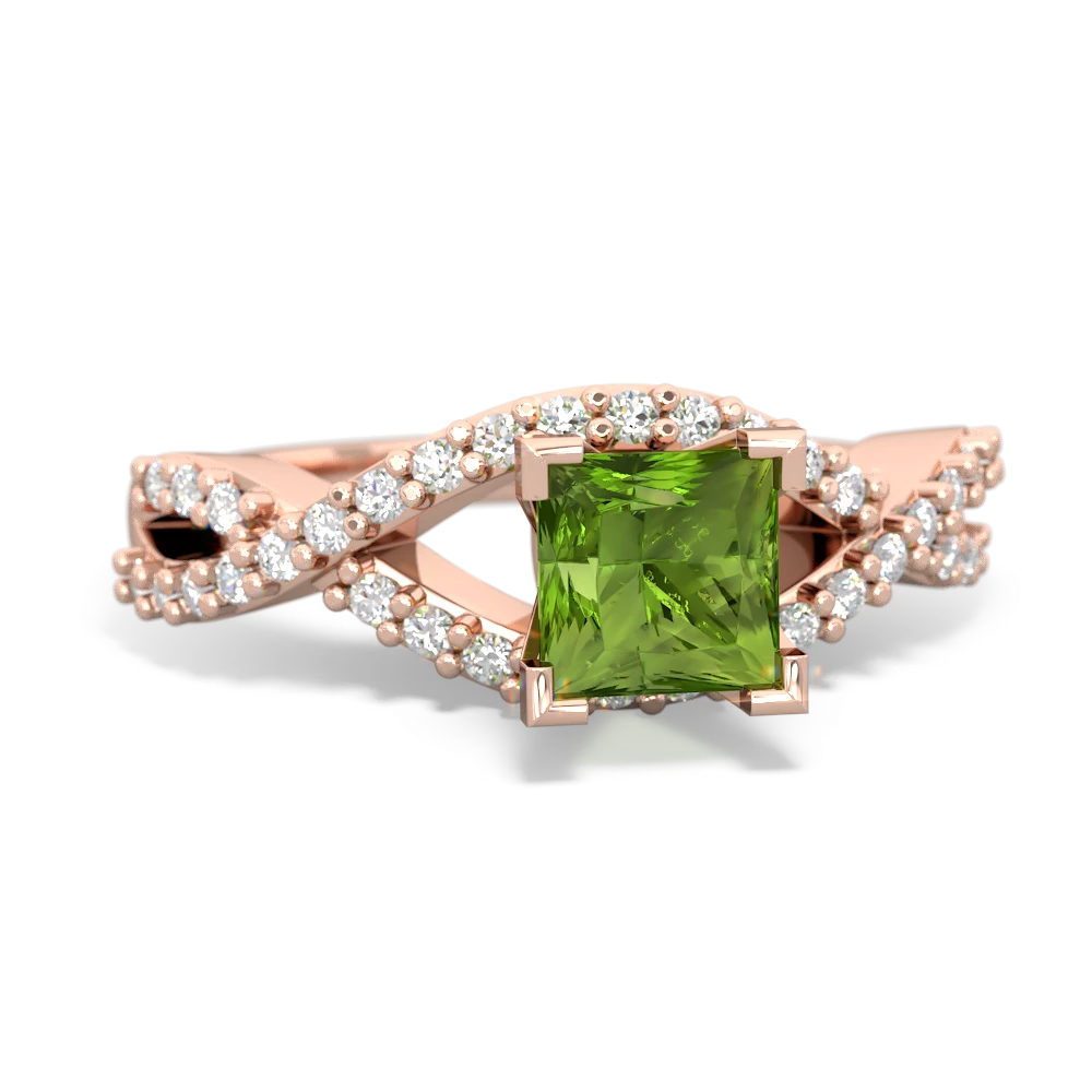 Peridot Diamond Twist 5Mm Square Engagment  14K Rose Gold ring R26405SQ