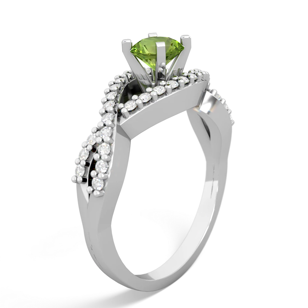 Peridot Diamond Twist 5Mm Round Engagment  14K White Gold ring R26405RD