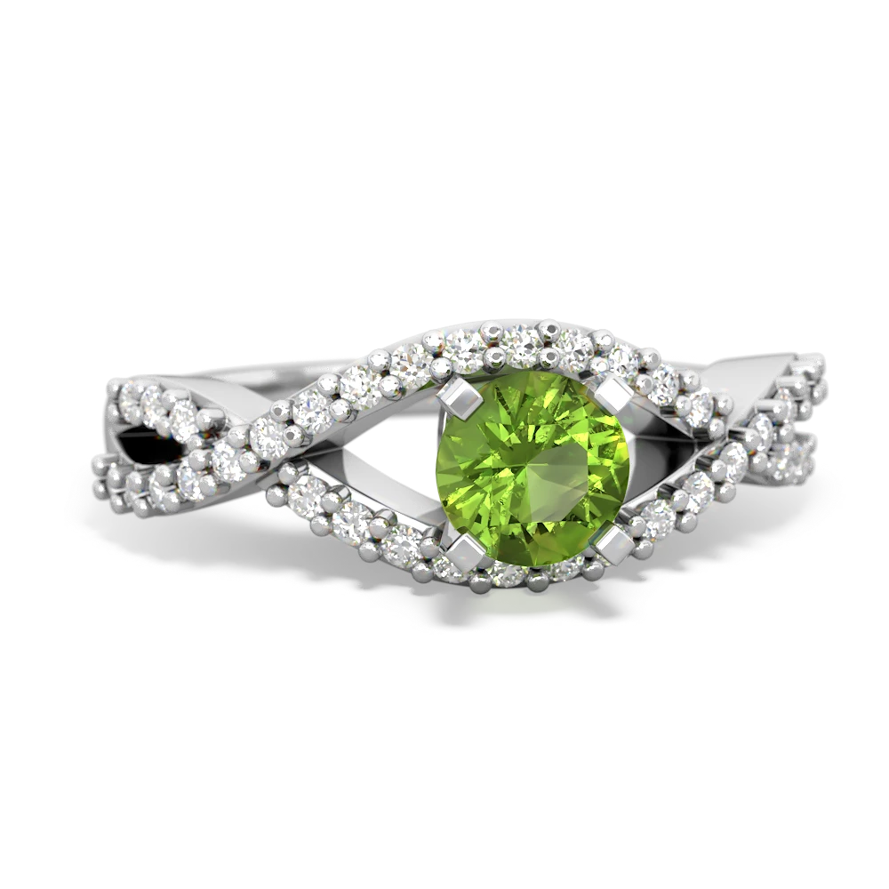 Peridot Diamond Twist 5Mm Round Engagment  14K White Gold ring R26405RD