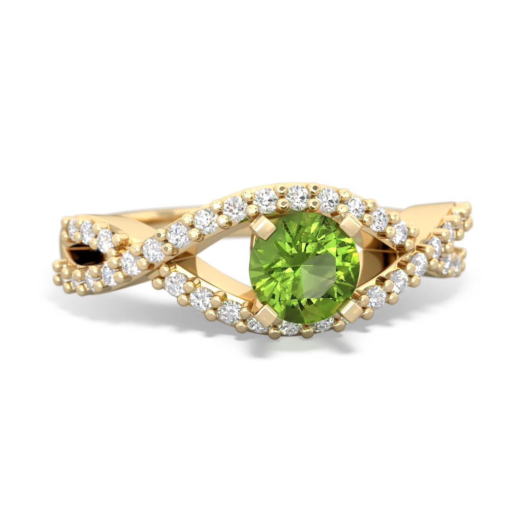 Peridot Diamond Twist 5Mm Round Engagment  14K Yellow Gold ring R26405RD