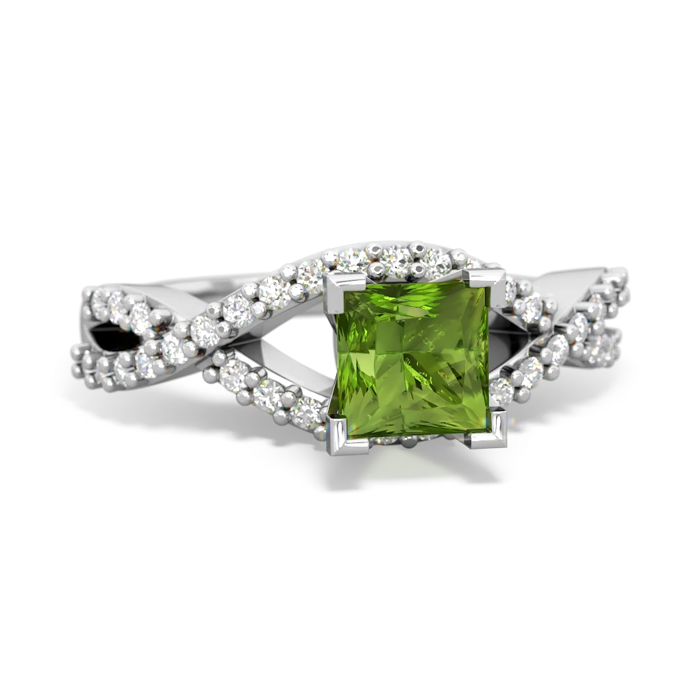 Peridot Diamond Twist 5Mm Square Engagment  14K White Gold ring R26405SQ