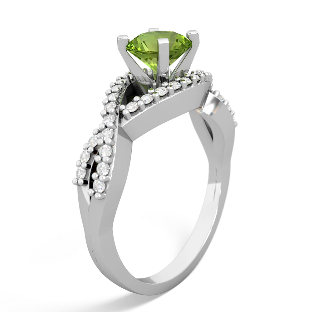 Peridot Diamond Twist 6Mm Round Engagment  14K White Gold ring R26406RD