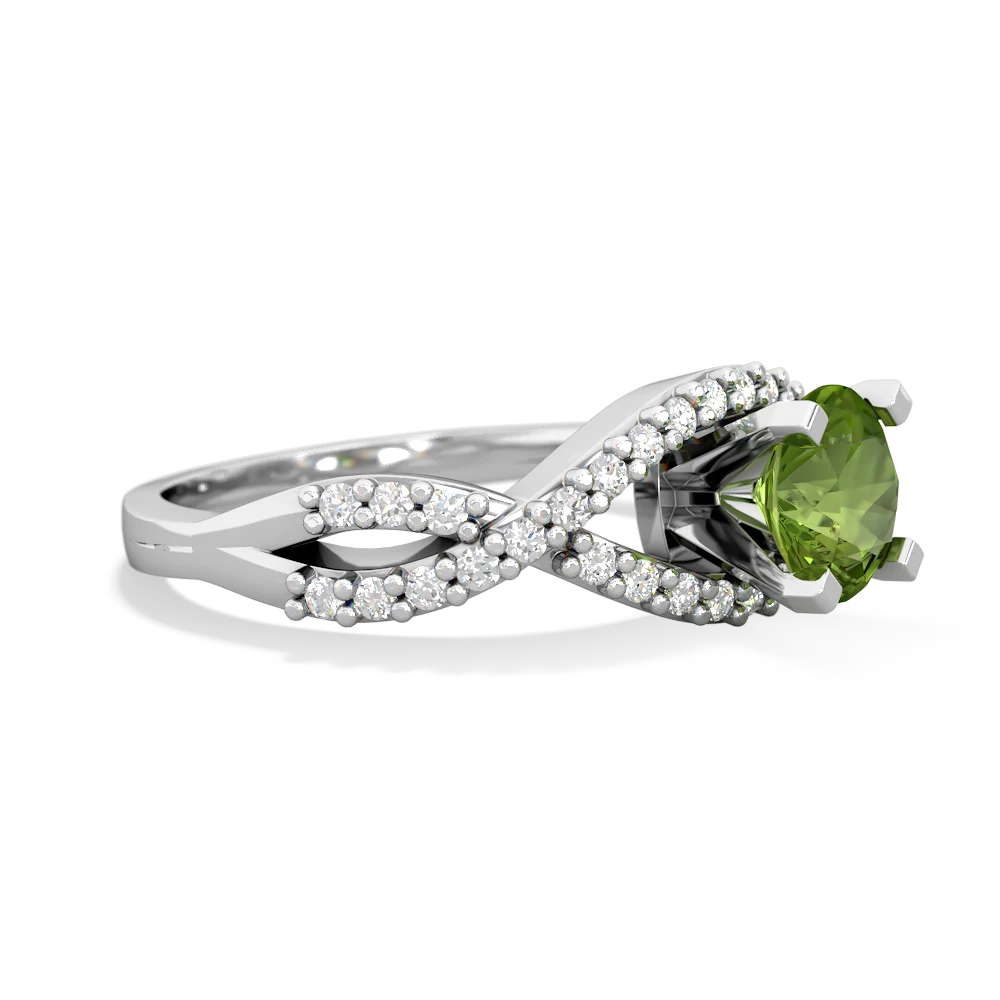 Peridot Diamond Twist 6Mm Round Engagment  14K White Gold ring R26406RD