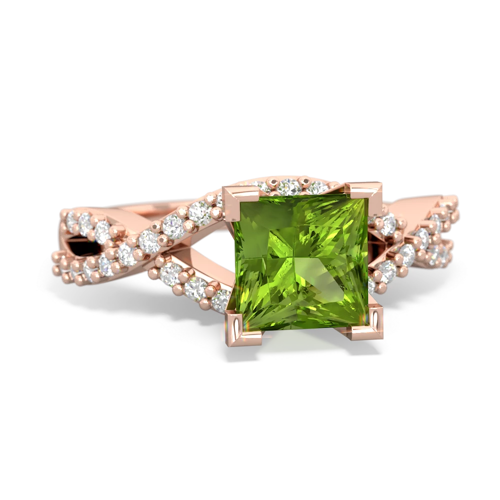 Peridot Diamond Twist 6Mm Princess Engagment  14K Rose Gold ring R26406SQ