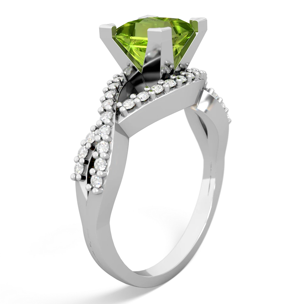 Peridot Diamond Twist 6Mm Princess Engagment  14K White Gold ring R26406SQ