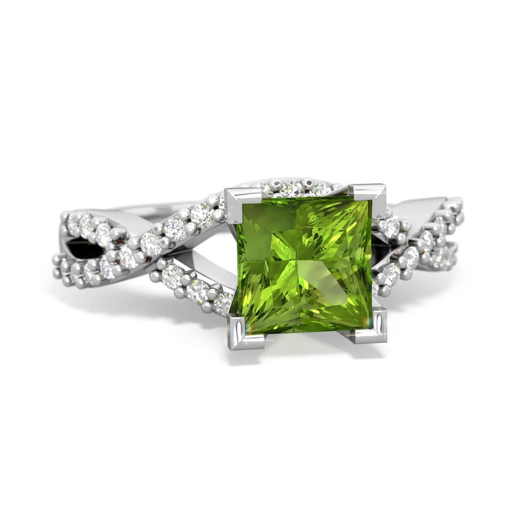 Peridot Diamond Twist 6Mm Princess Engagment  14K White Gold ring R26406SQ