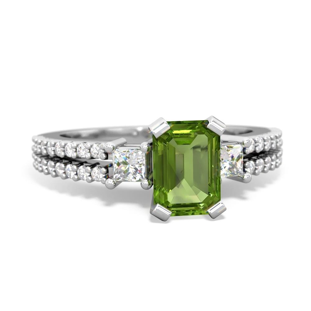 Peridot Classic 7X5mm Emerald-Cut Engagement 14K White Gold ring R26437EM