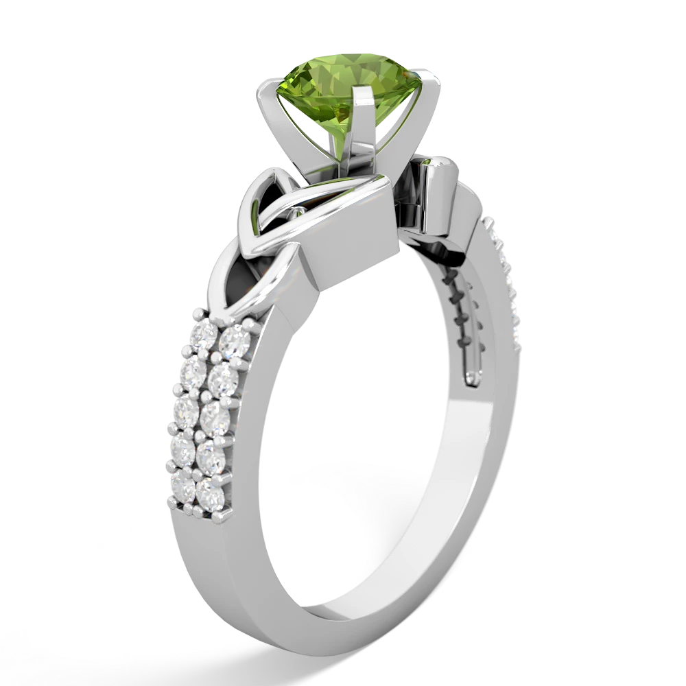 Peridot Celtic Knot 6Mm Round Engagement 14K White Gold ring R26446RD