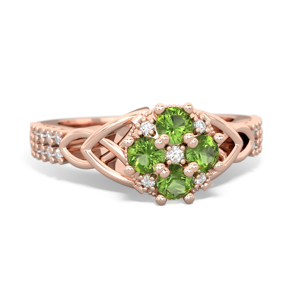 Peridot Celtic Knot Cluster Engagement 14K Rose Gold ring R26443RD