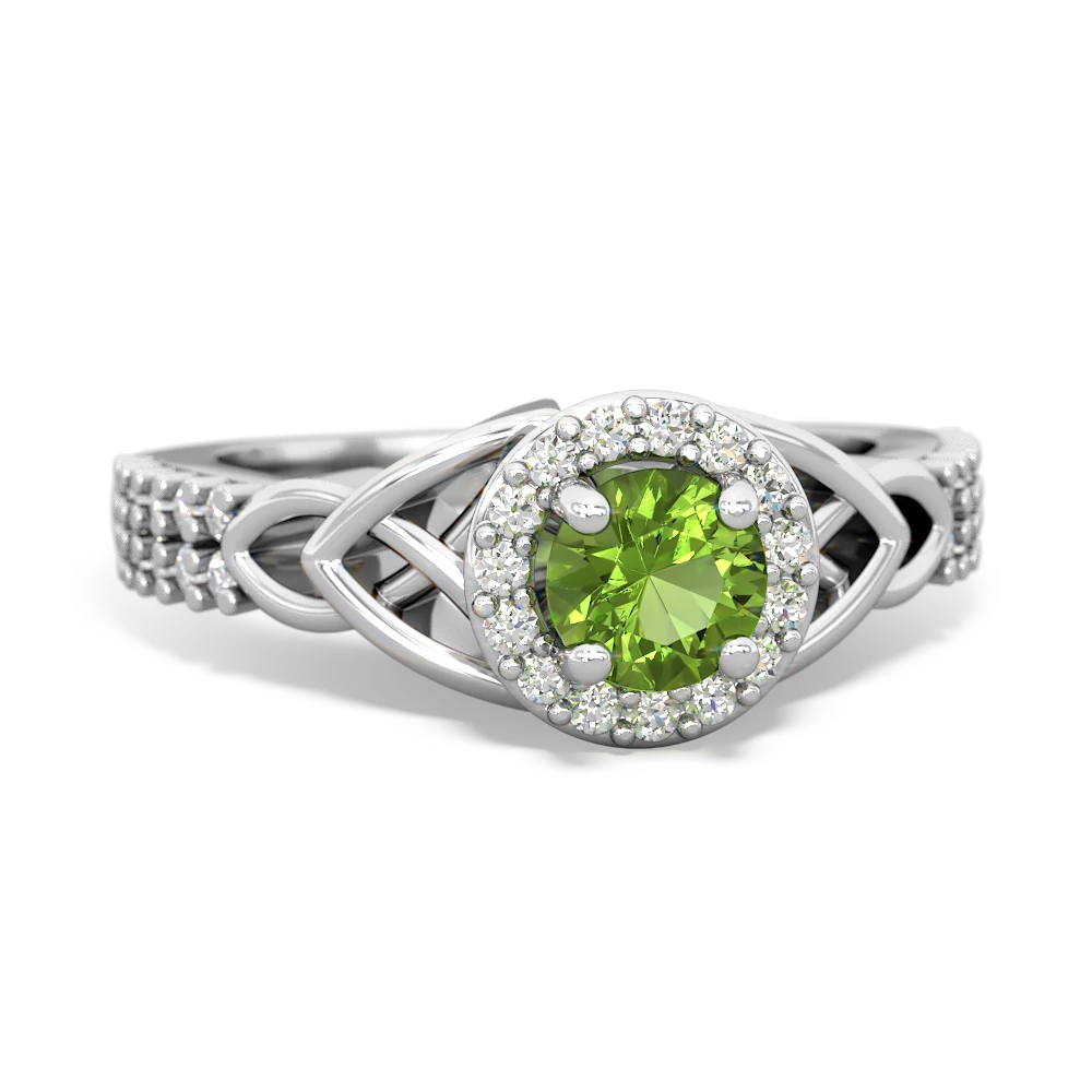 Peridot Celtic Knot Halo 14K White Gold ring R26445RH