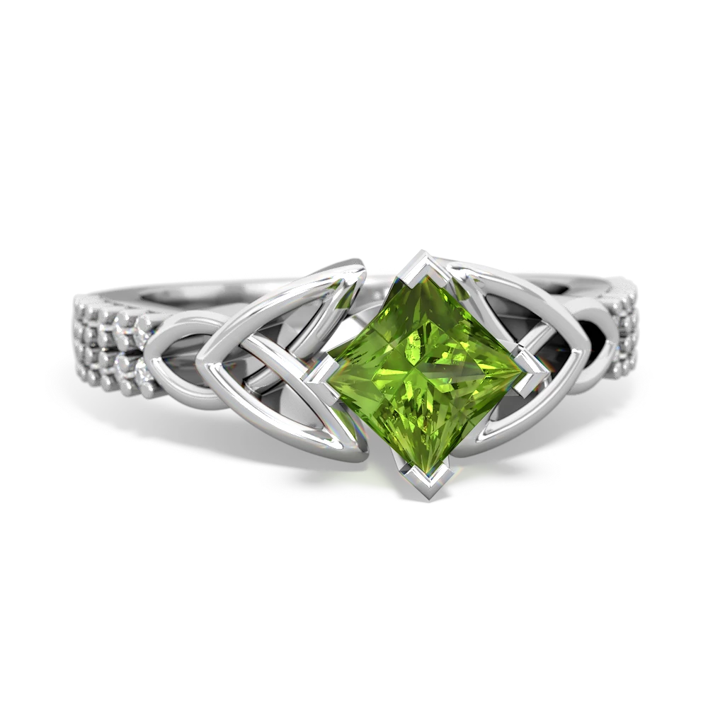 Peridot Celtic Knot 5Mm Square Engagement 14K White Gold ring R26445SQ