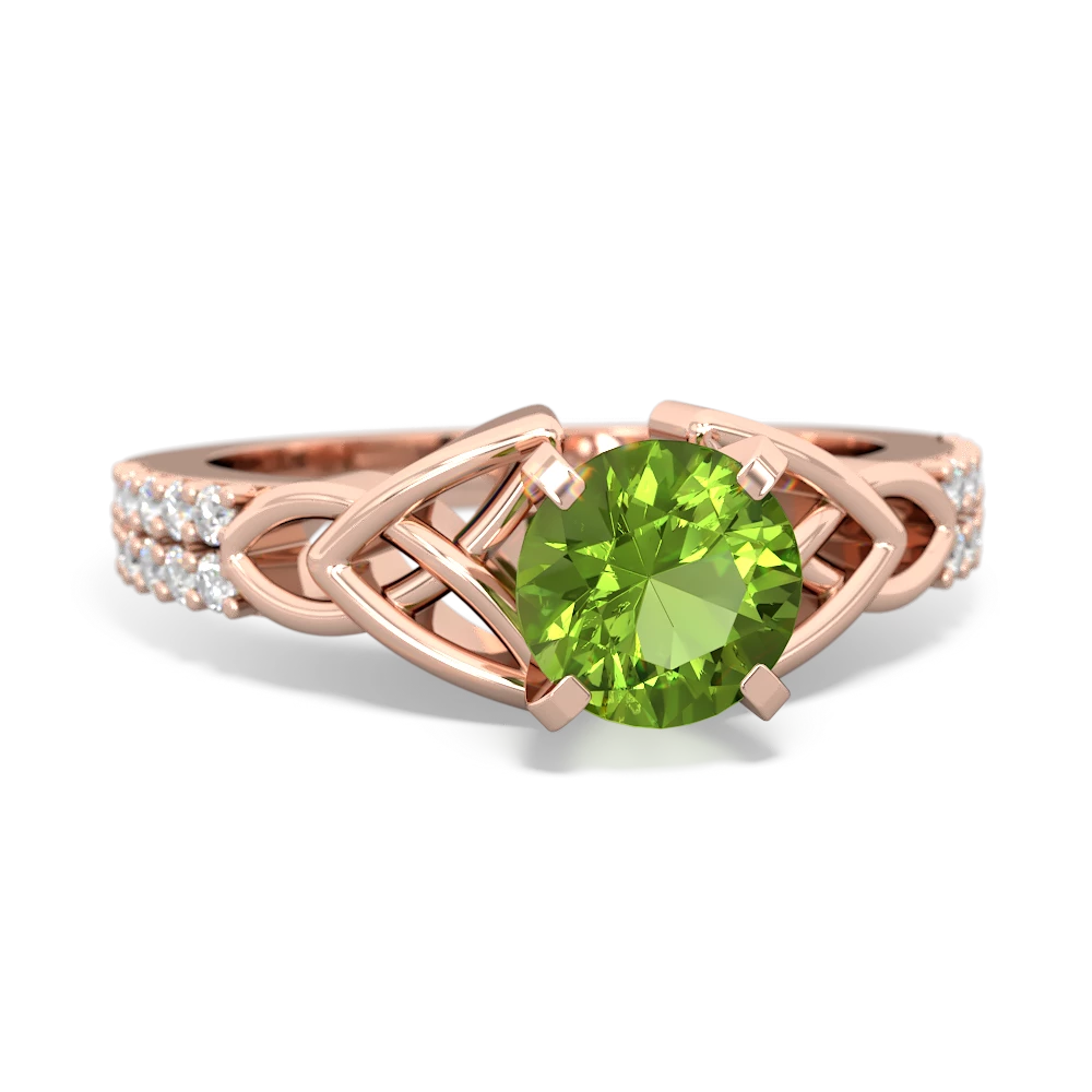 Peridot Celtic Knot 6Mm Round Engagement 14K Rose Gold ring R26446RD