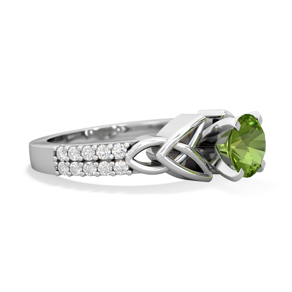 Peridot Celtic Knot 6Mm Round Engagement 14K White Gold ring R26446RD
