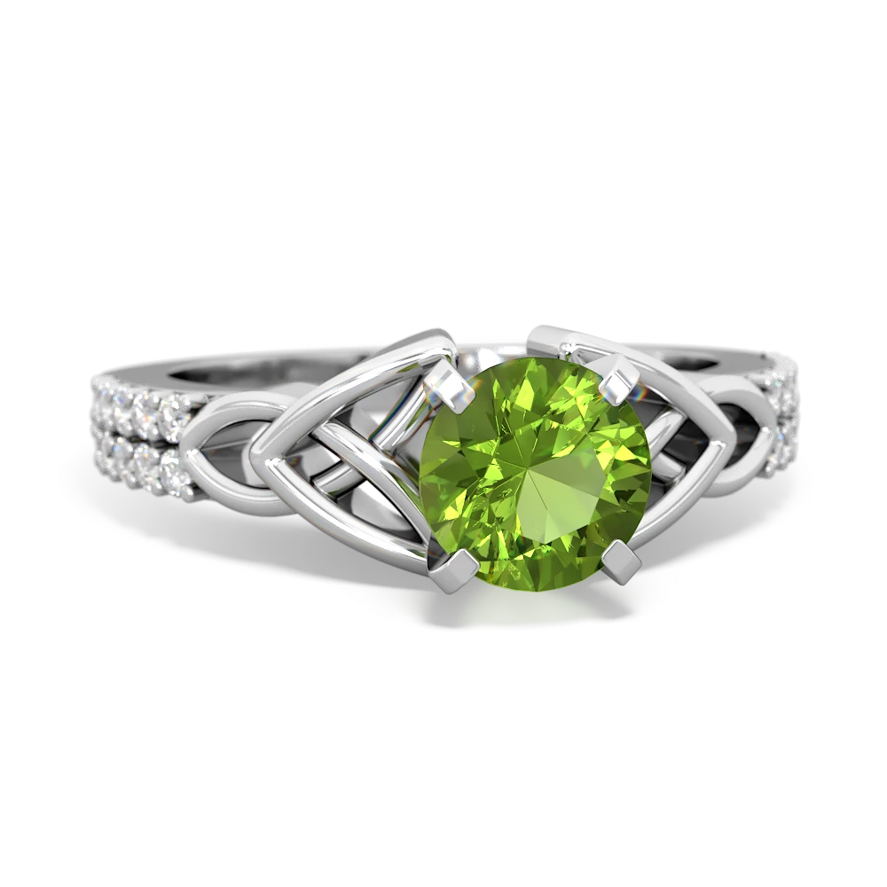 Peridot Celtic Knot 6Mm Round Engagement 14K White Gold ring R26446RD