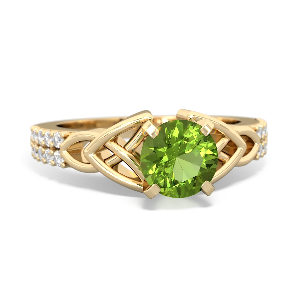 Peridot Celtic Knot 6Mm Round Engagement 14K Yellow Gold ring R26446RD