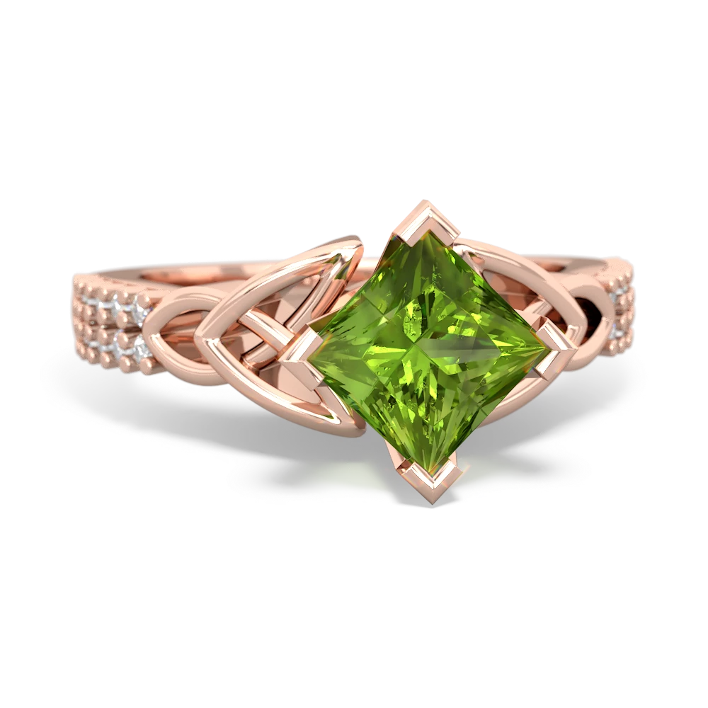 Peridot Celtic Knot 6Mm Princess Engagement 14K Rose Gold ring R26446SQ