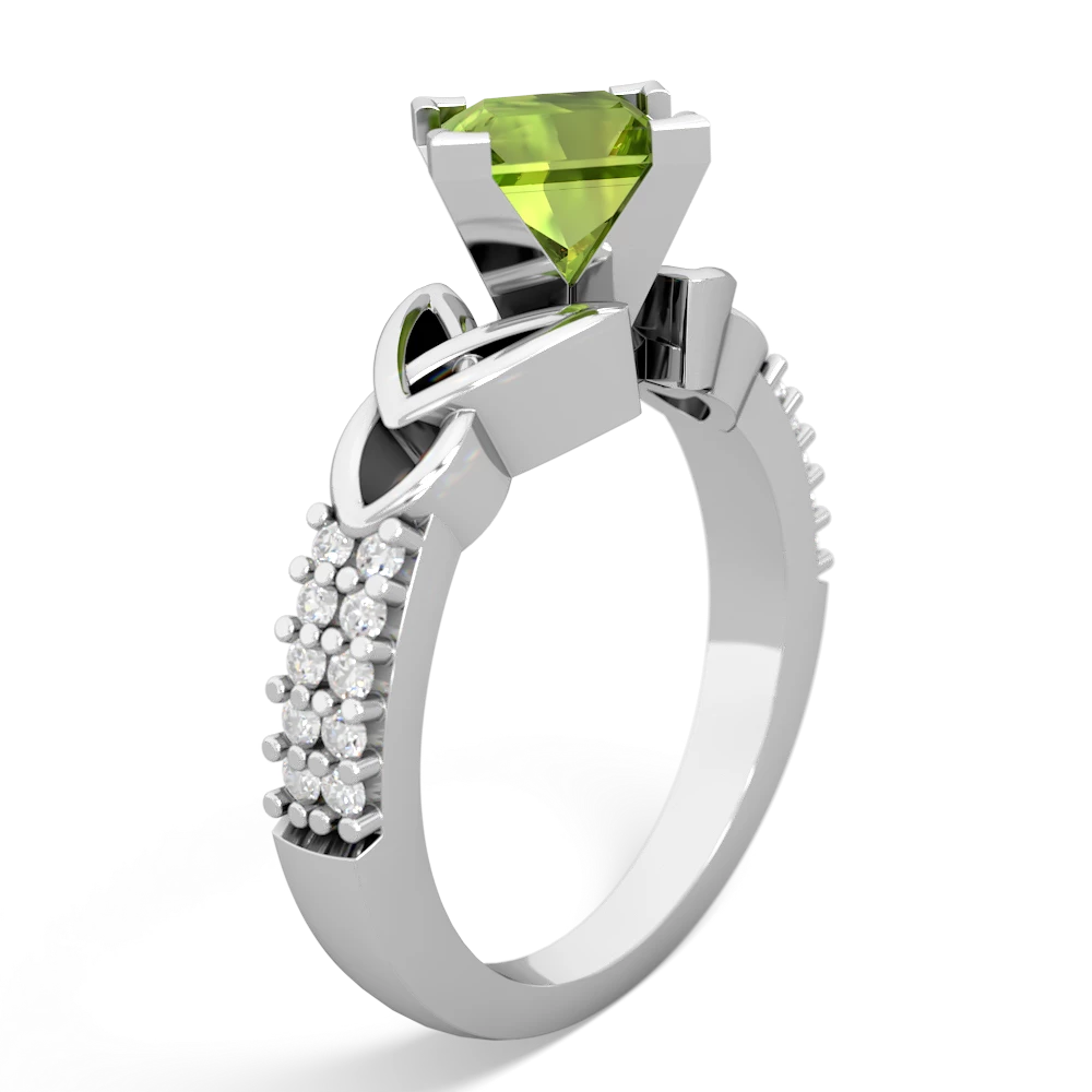 Peridot Celtic Knot 6Mm Princess Engagement 14K White Gold ring R26446SQ