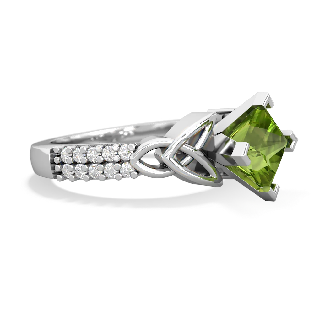 Peridot Celtic Knot 6Mm Princess Engagement 14K White Gold ring R26446SQ