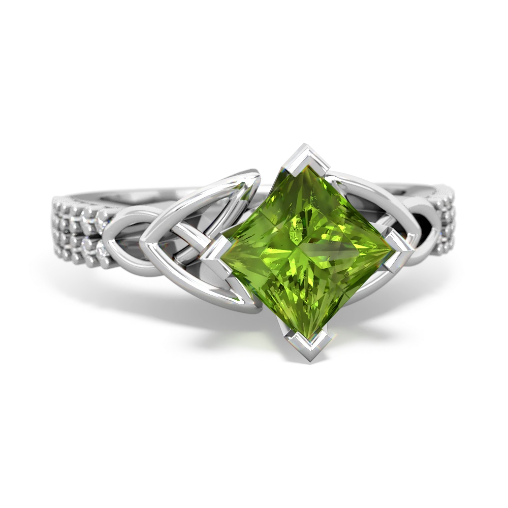 Peridot Celtic Knot 6Mm Princess Engagement 14K White Gold ring R26446SQ