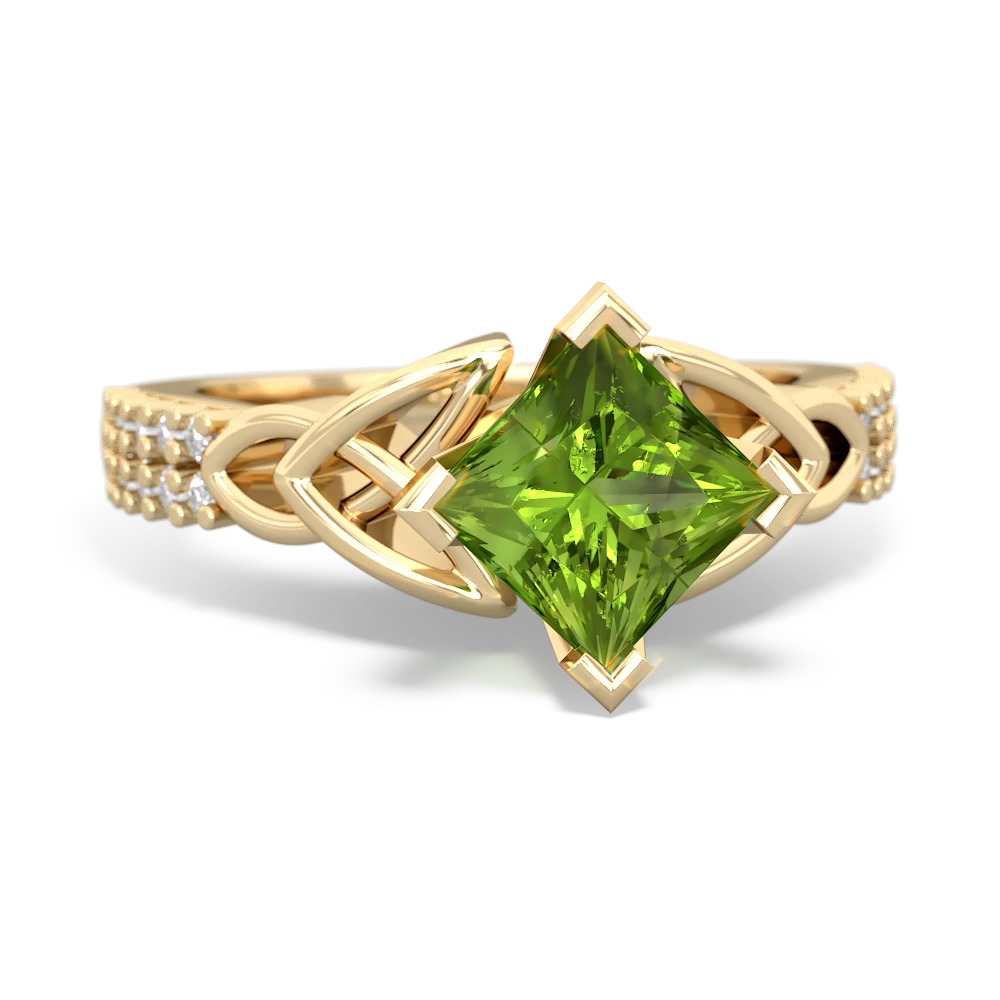 Peridot Celtic Knot 6Mm Princess Engagement 14K Yellow Gold ring R26446SQ