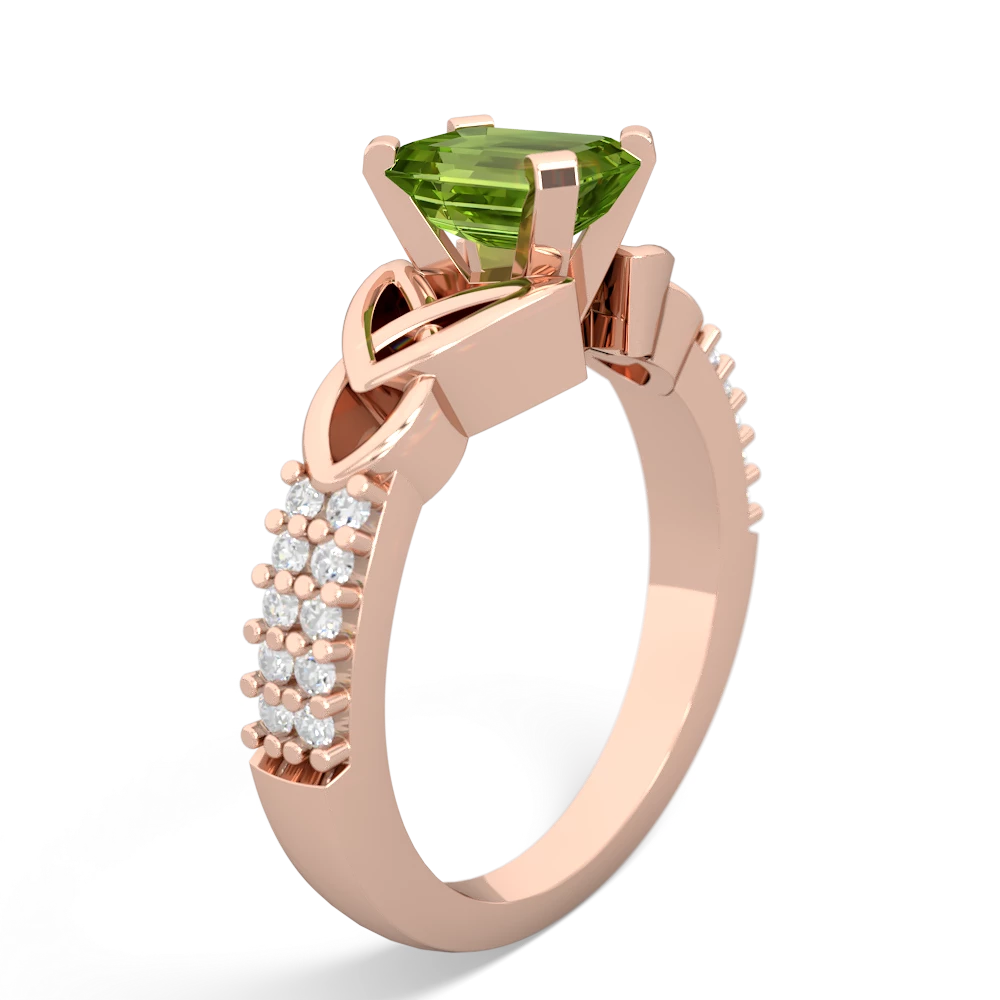 Peridot Celtic Knot 7X5 Emerald-Cut Engagement 14K Rose Gold ring R26447EM