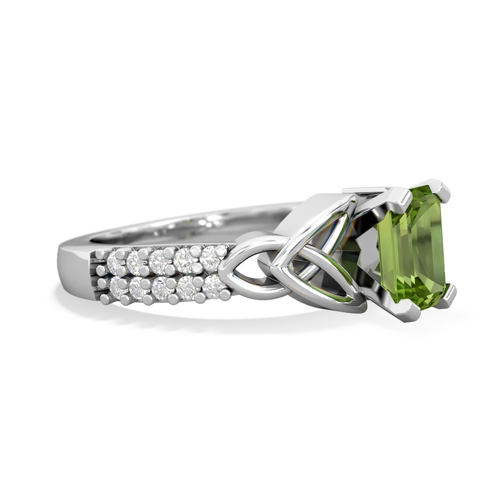 Peridot Celtic Knot 7X5 Emerald-Cut Engagement 14K White Gold ring R26447EM