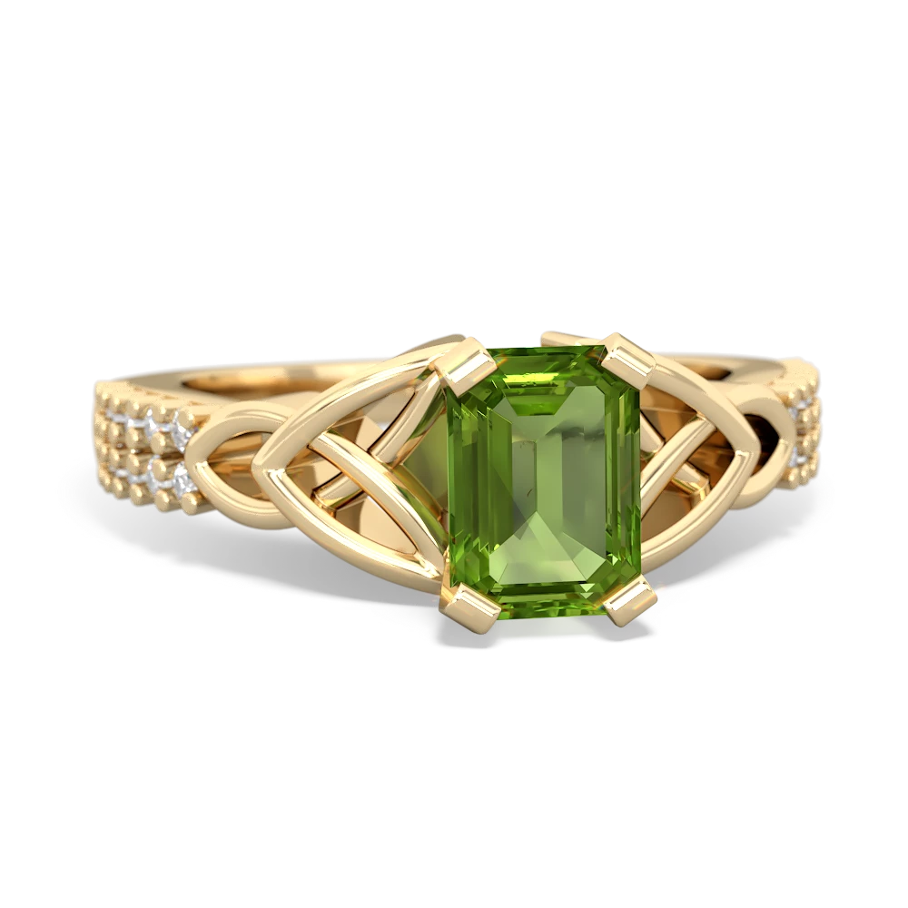 Peridot Celtic Knot 7X5 Emerald-Cut Engagement 14K Yellow Gold ring R26447EM