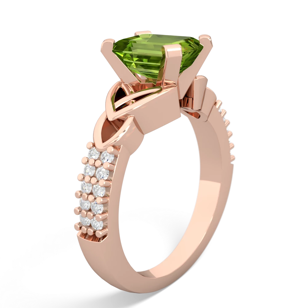 Peridot Celtic Knot 8X6 Emerald-Cut Engagement 14K Rose Gold ring R26448EM