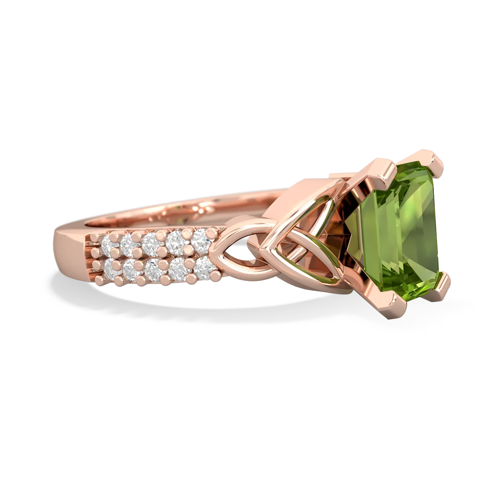 Peridot Celtic Knot 8X6 Emerald-Cut Engagement 14K Rose Gold ring R26448EM