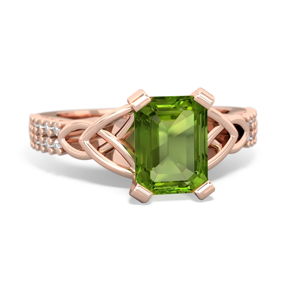 Peridot Celtic Knot 8X6 Emerald-Cut Engagement 14K Rose Gold ring R26448EM