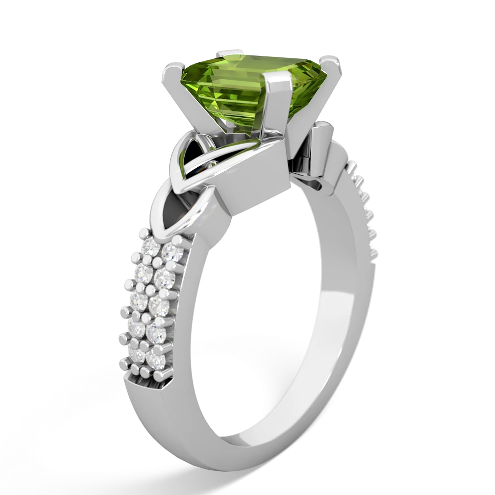 Peridot Celtic Knot 8X6 Emerald-Cut Engagement 14K White Gold ring R26448EM