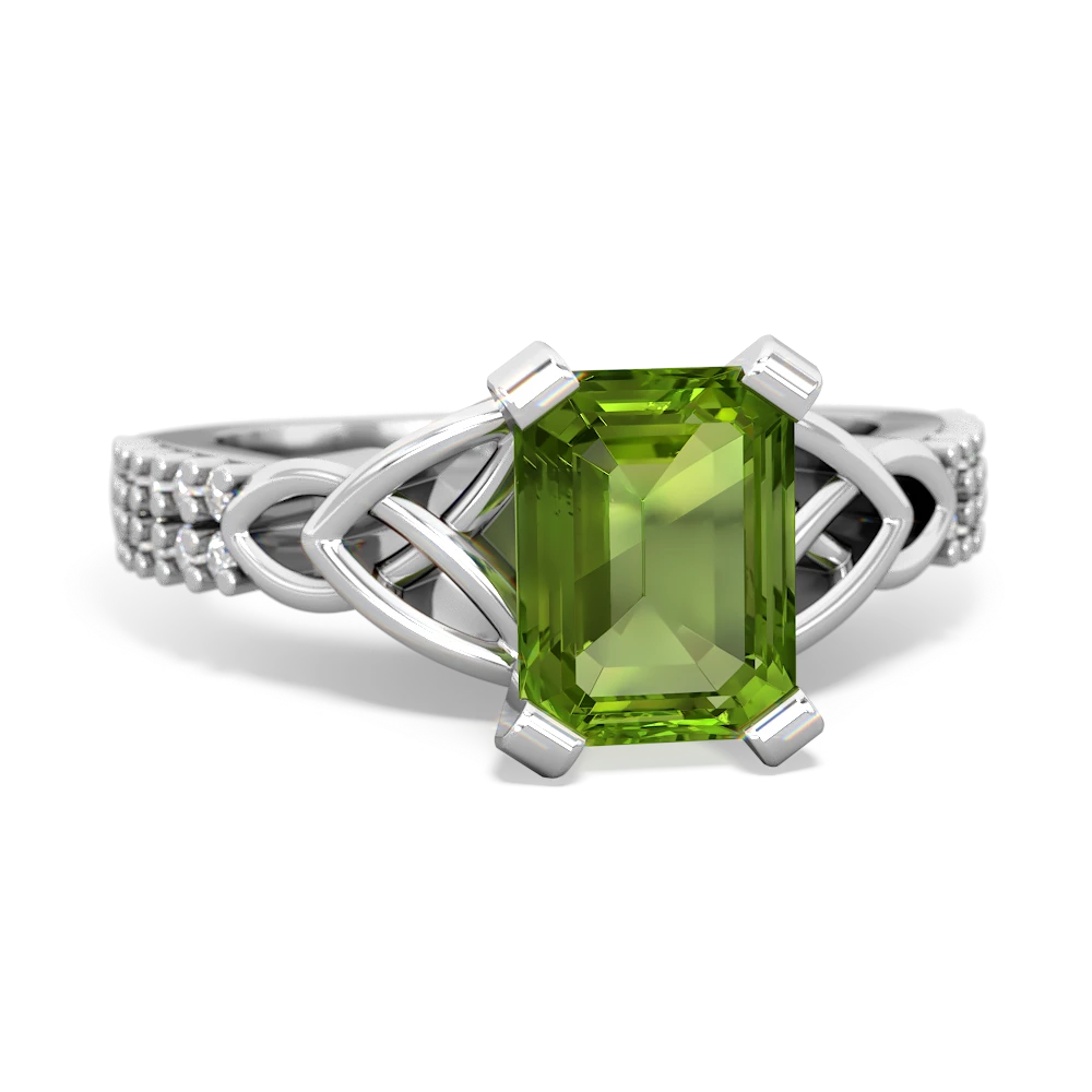 Peridot Celtic Knot 8X6 Emerald-Cut Engagement 14K White Gold ring R26448EM