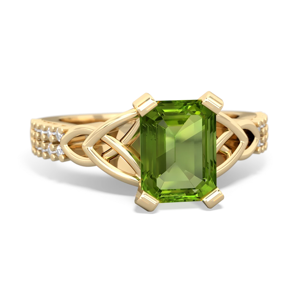 Peridot Celtic Knot 8X6 Emerald-Cut Engagement 14K Yellow Gold ring R26448EM