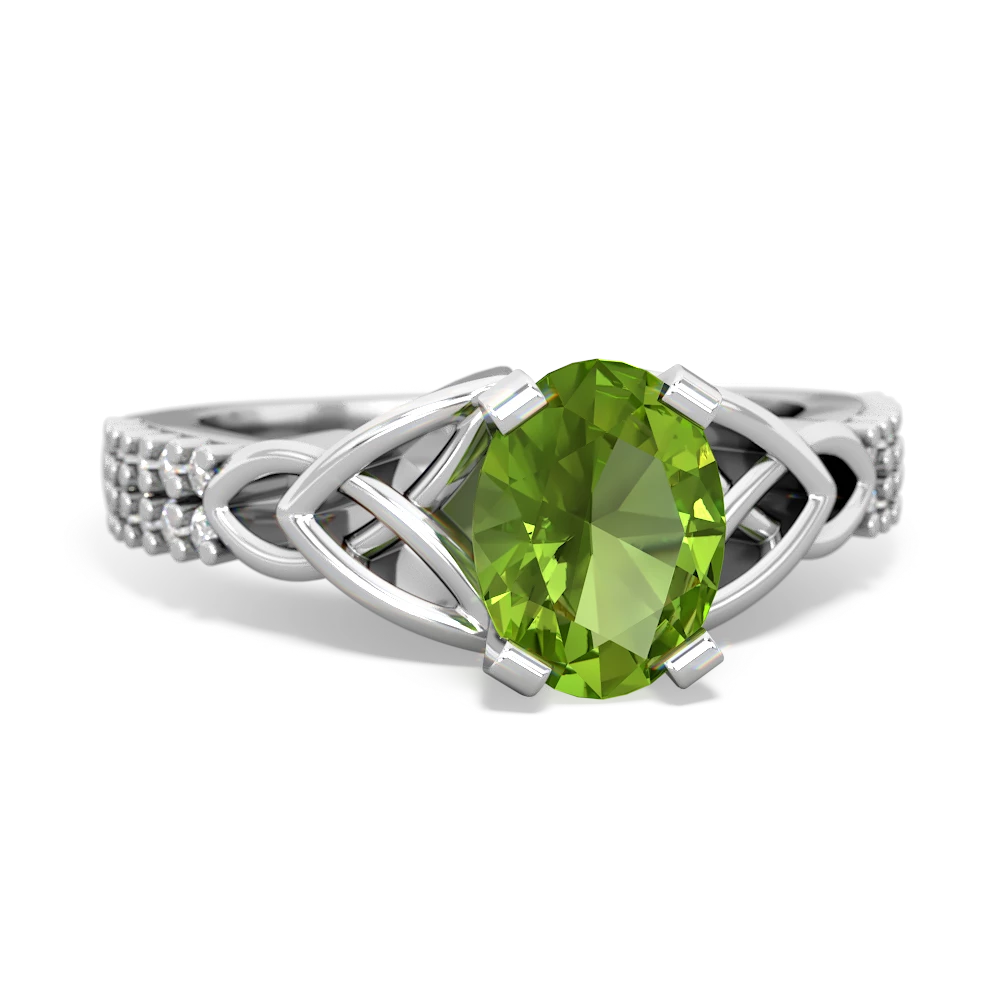 Peridot Celtic Knot 8X6 Oval Engagement 14K White Gold ring R26448VL