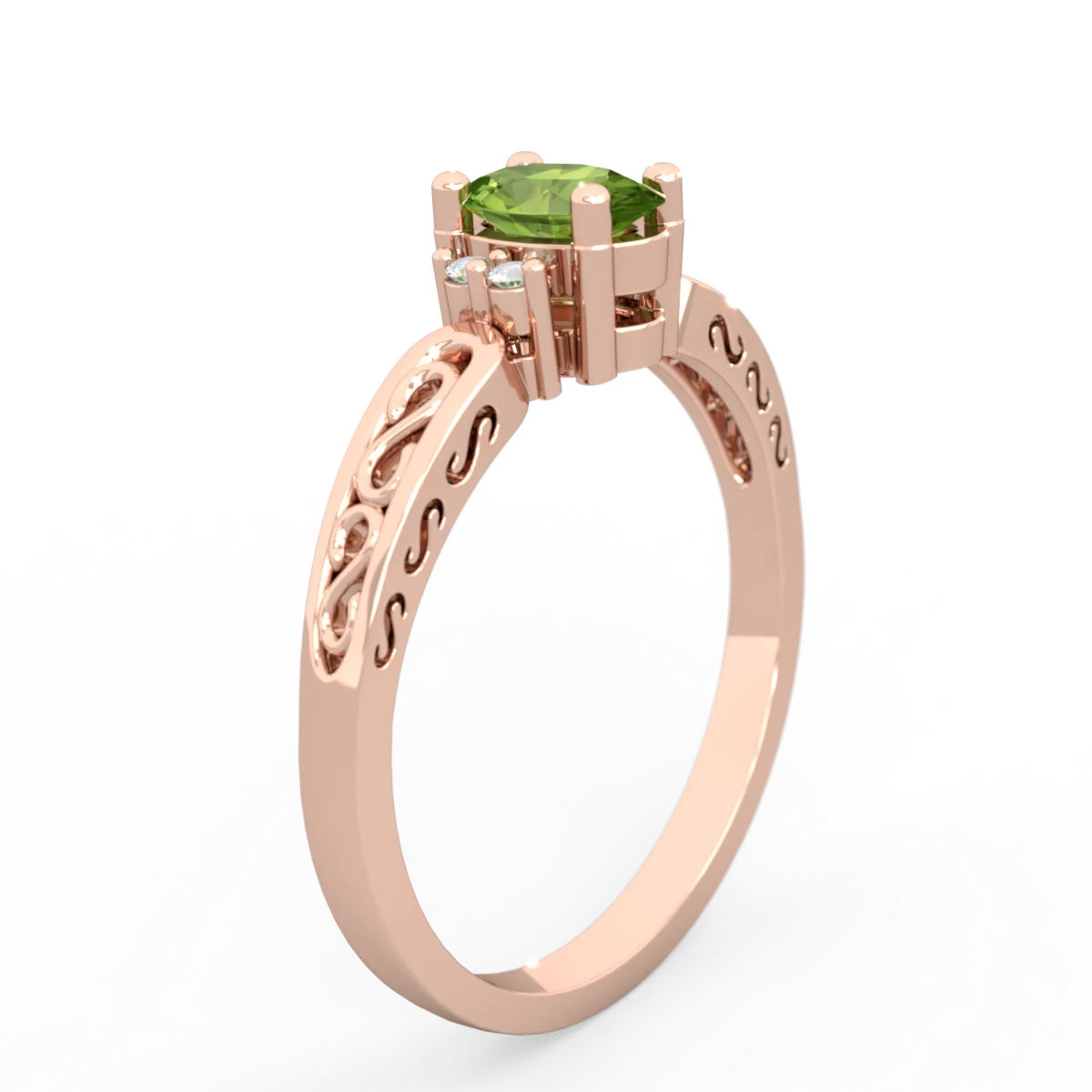 Peridot Filligree Scroll Oval 14K Rose Gold ring R0812