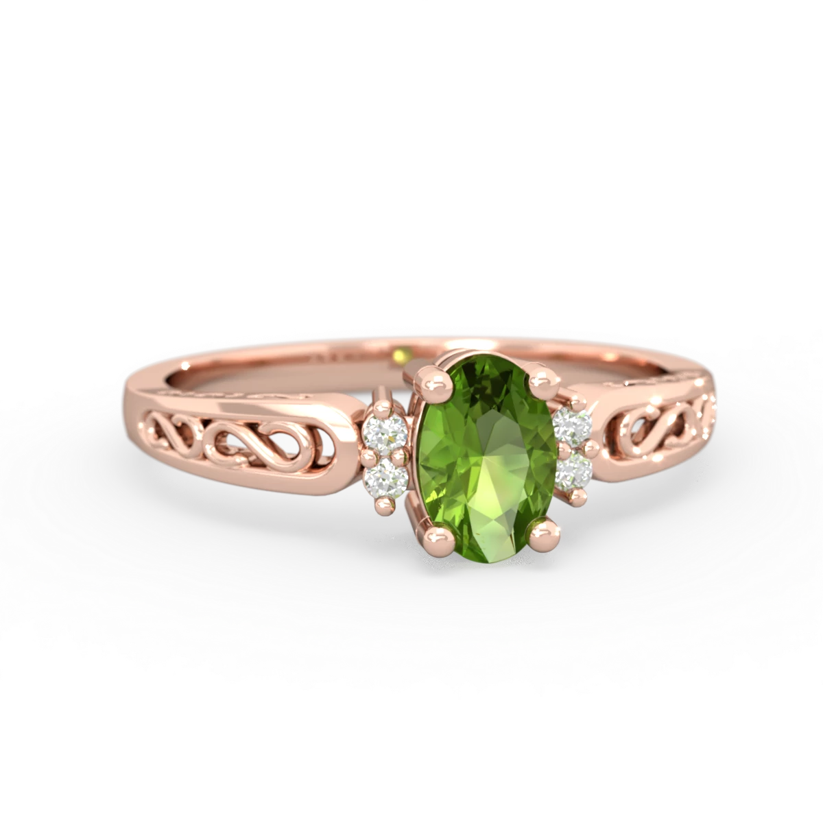 Peridot Filligree Scroll Oval 14K Rose Gold ring R0812