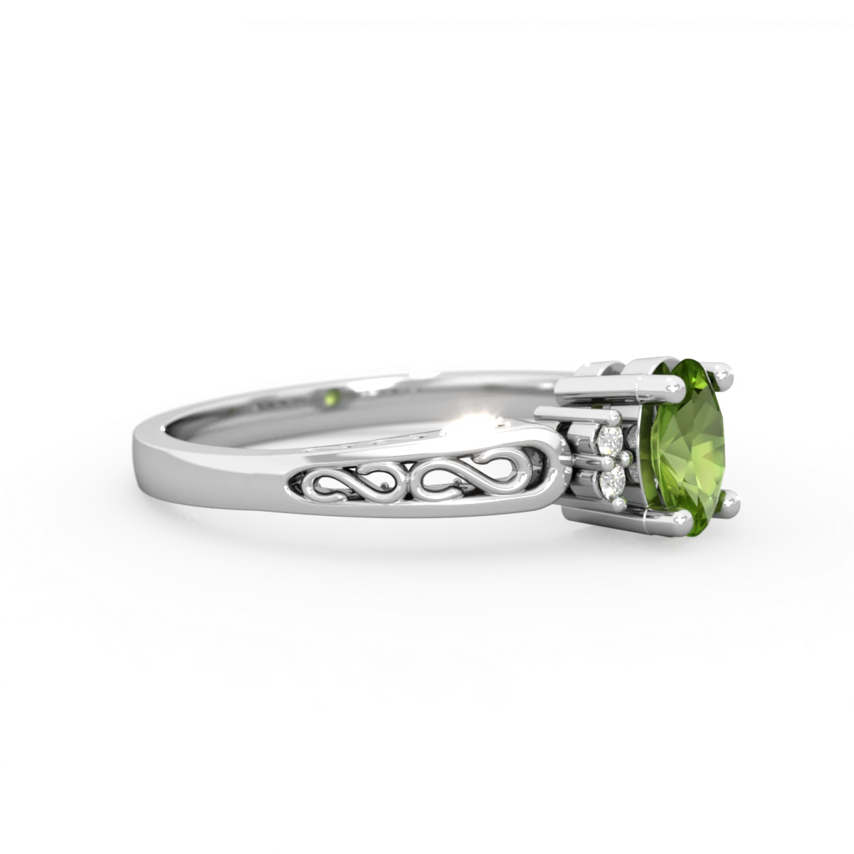 Peridot Filligree Scroll Oval 14K White Gold ring R0812