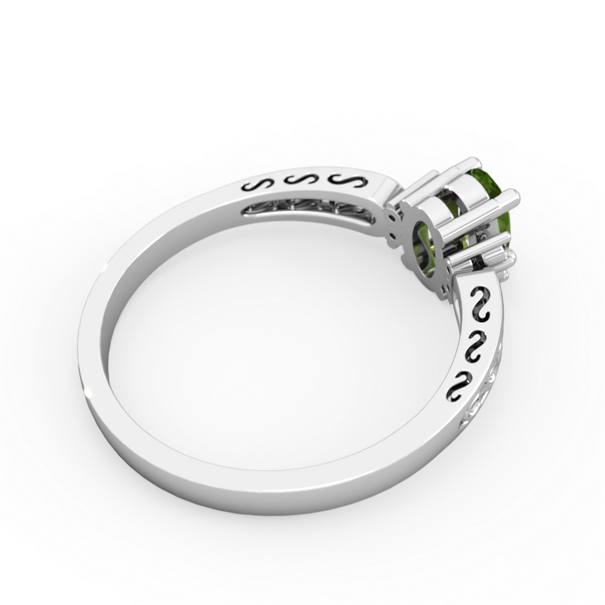 Peridot Filligree Scroll Oval 14K White Gold ring R0812