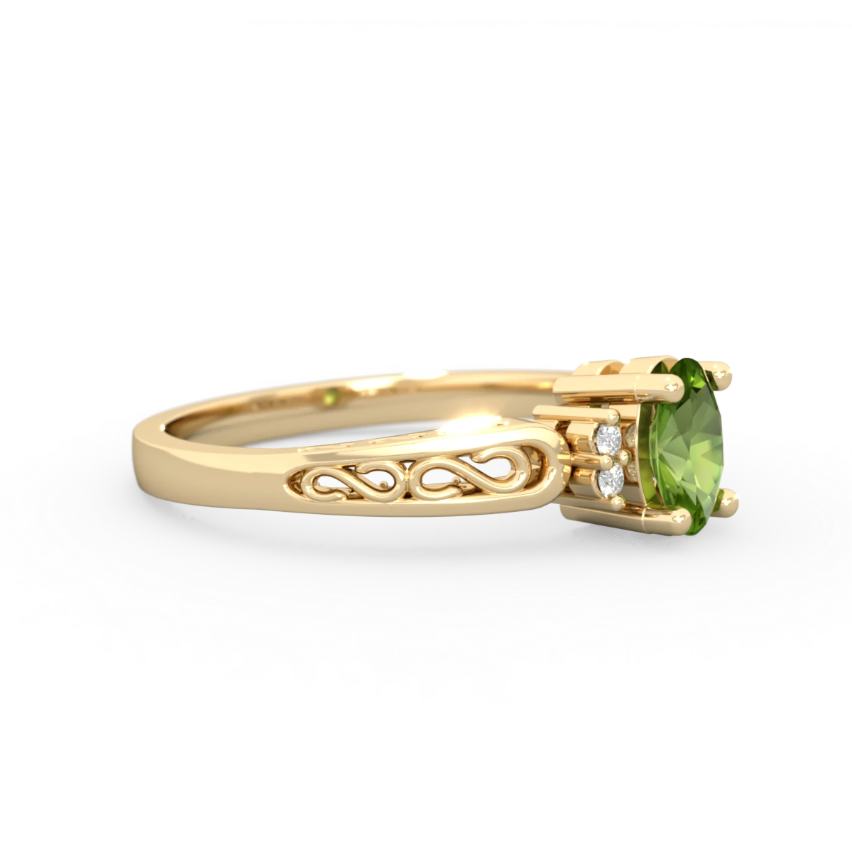 Peridot Filligree Scroll Oval 14K Yellow Gold ring R0812