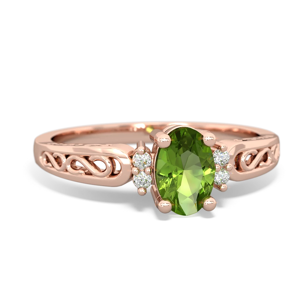 Peridot Filligree Scroll Oval 14K Rose Gold ring R0812