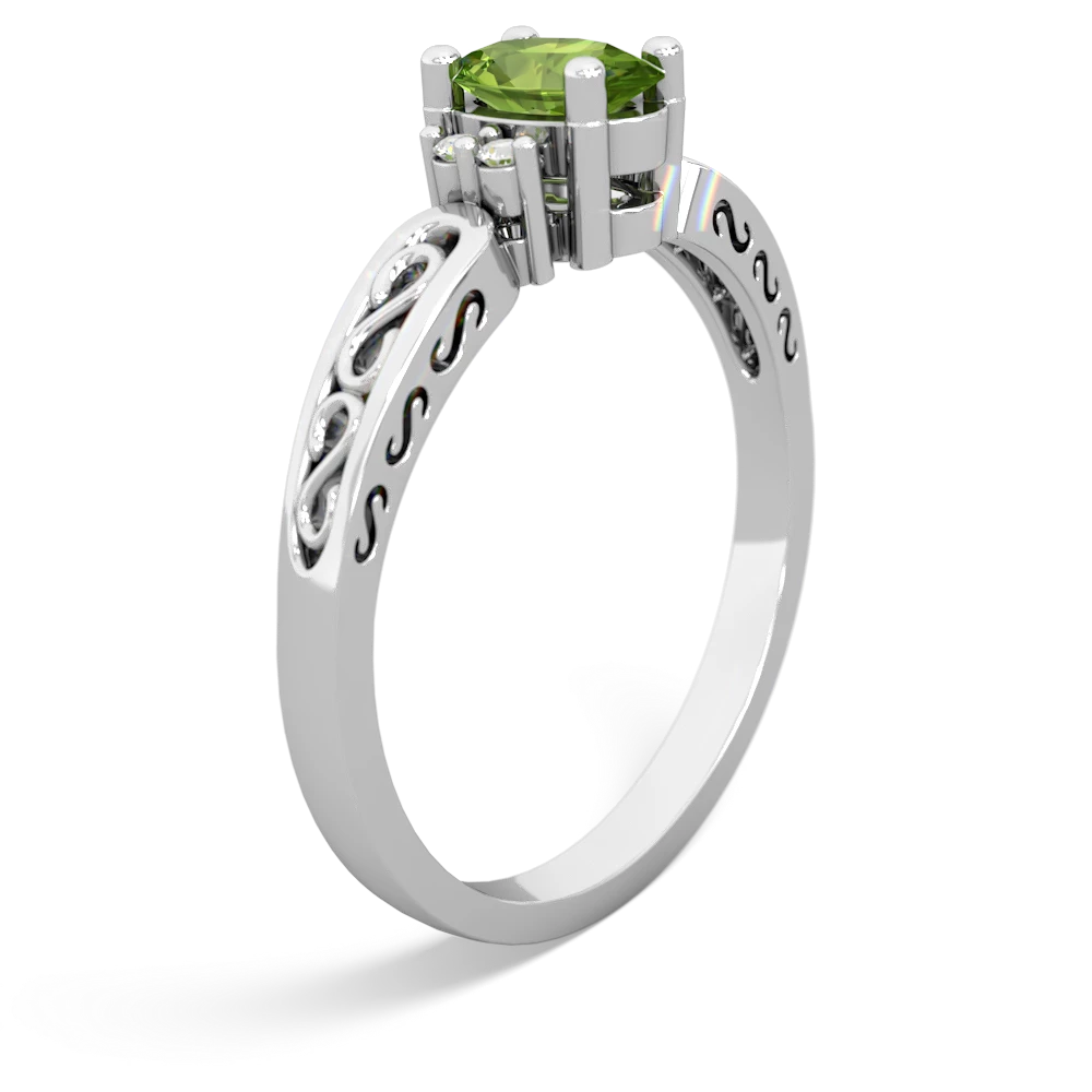 Peridot Filligree Scroll Oval 14K White Gold ring R0812