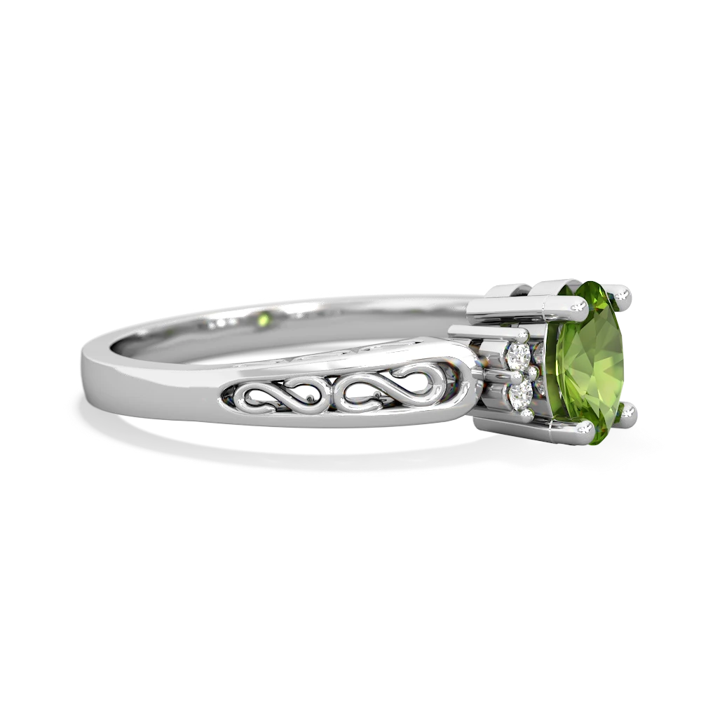 Peridot Filligree Scroll Oval 14K White Gold ring R0812